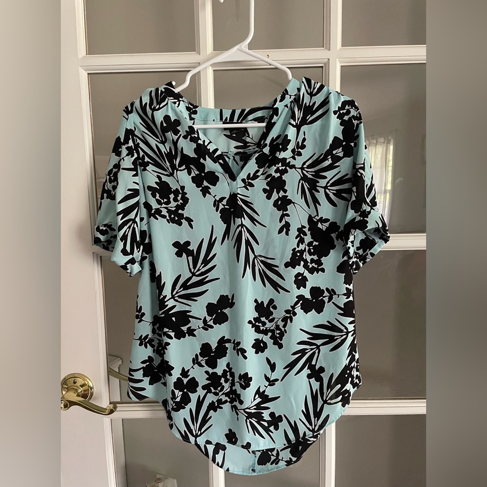 Worthington Green and Blue Graphic Polo Blouse